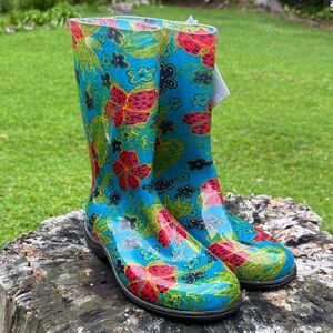 Sloggers Turquoise Floral Garden Boots